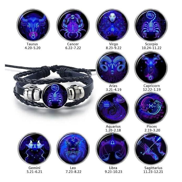 Zodiac - Guardian Bracelet Black Leather Bracelet Adjustable